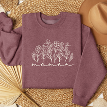 Charger l'image dans la galerie, Prêt à partir - Crewneck Maman fleurs mauve chiné