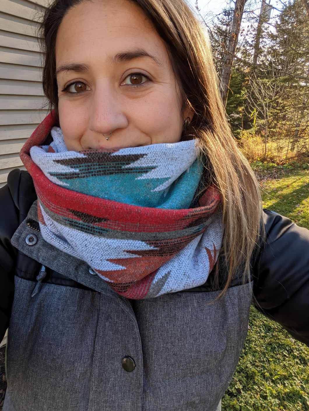 Foulard d'hiver - Fait au Québec - Lainage bleu boho