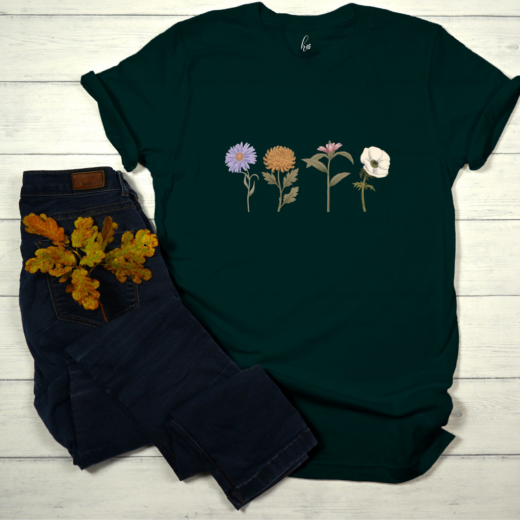 T-Shirt - 4 fleurs - Couleurs saisonnières