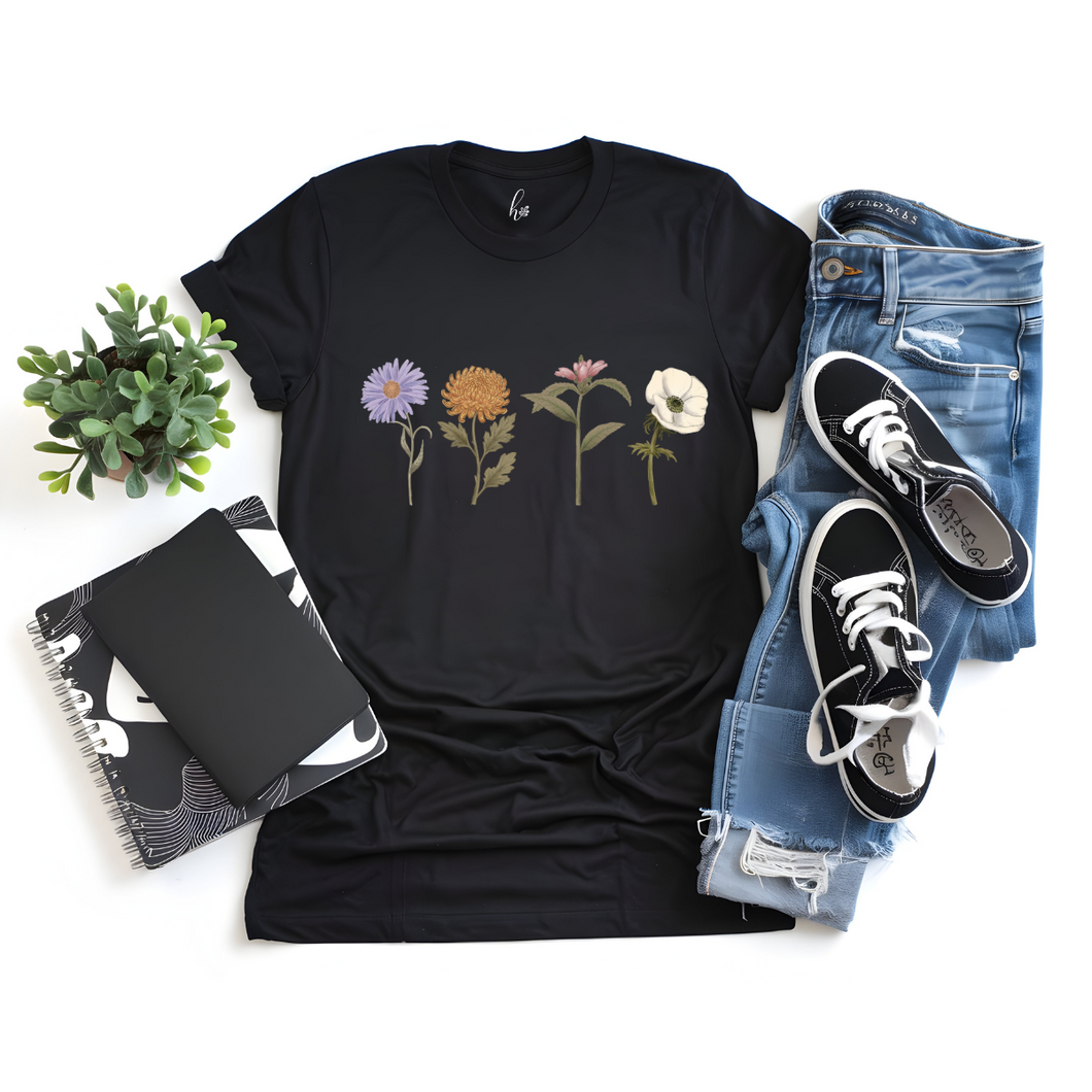 T-Shirt - 4 fleurs - Couleurs classiques