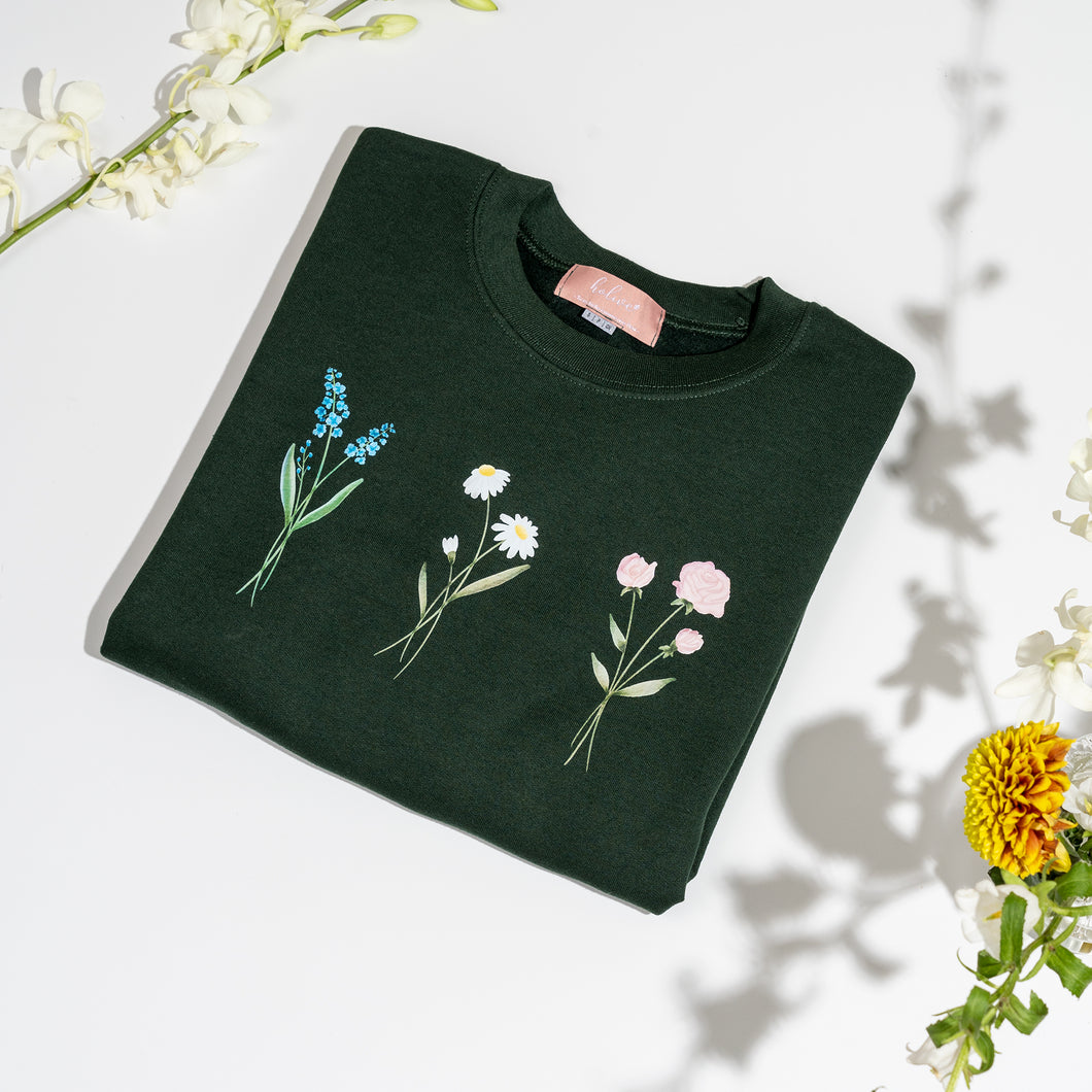 Crewneck - couleurs classiques - 3 fleurs simples - Adulte