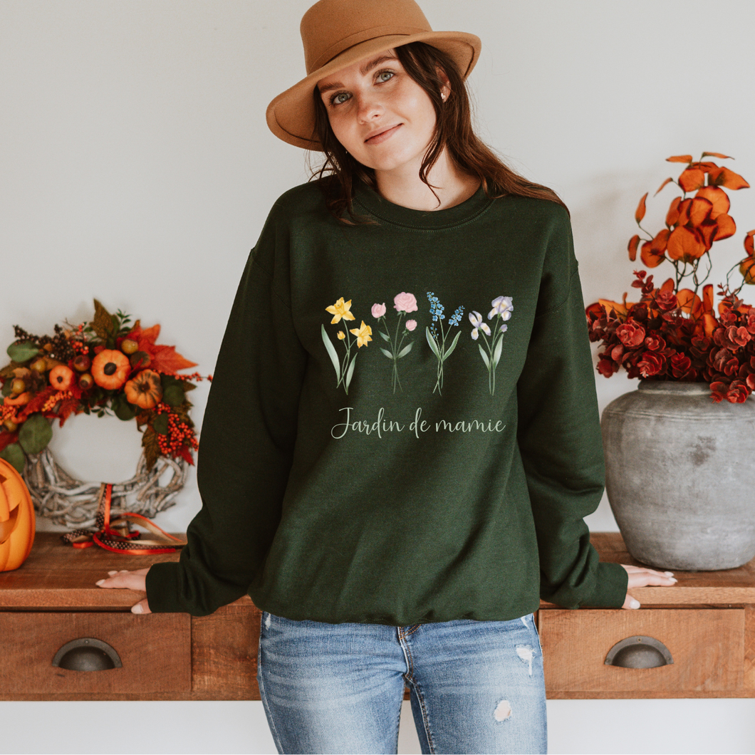 Collection des fêtes - Crewneck 4 choix de couleurs - Jardin de mamie - Couleurs saisonnières