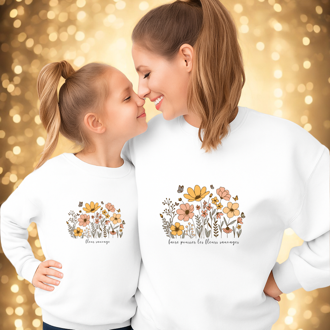 Collection des fêtes- Crewneck Junior 4 choix de couleurs - fleurs sauvages - twinning
