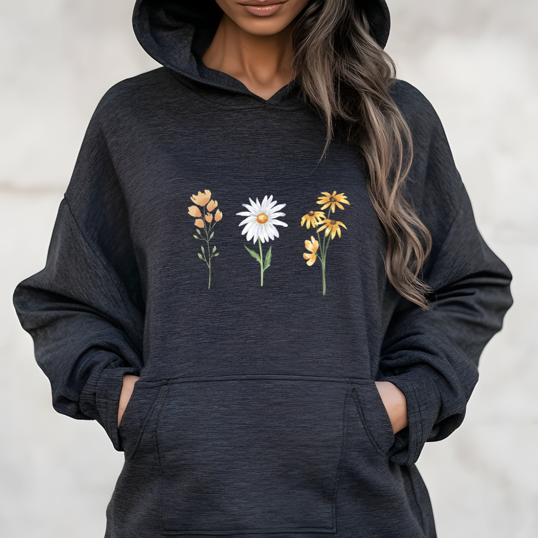 Hoodie - 4 choix de couleurs - 3 fleurs
